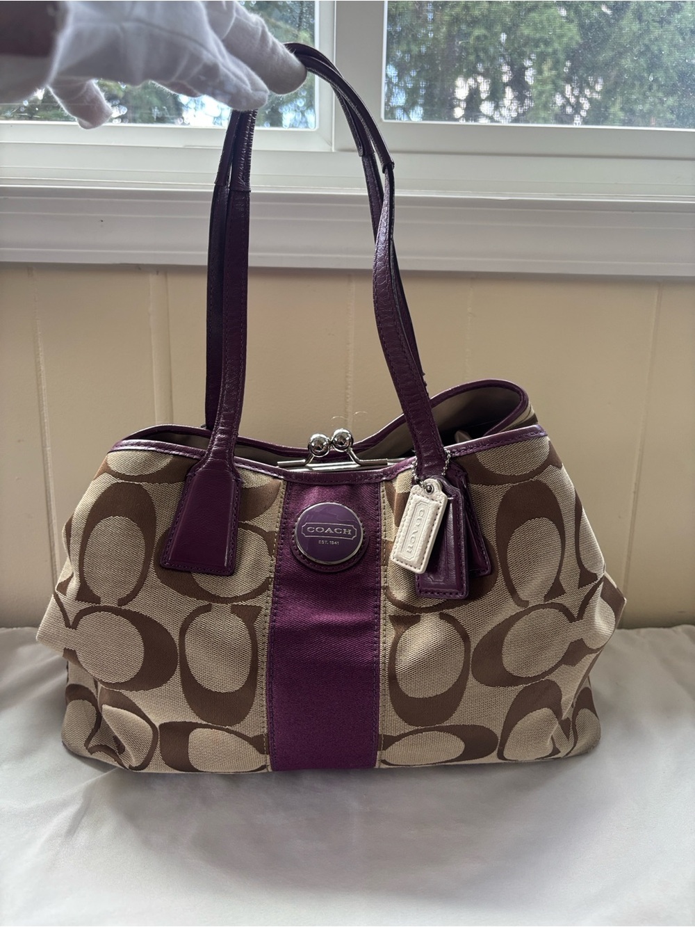 Coach Purple Framed  Kisslock Carryall Tote